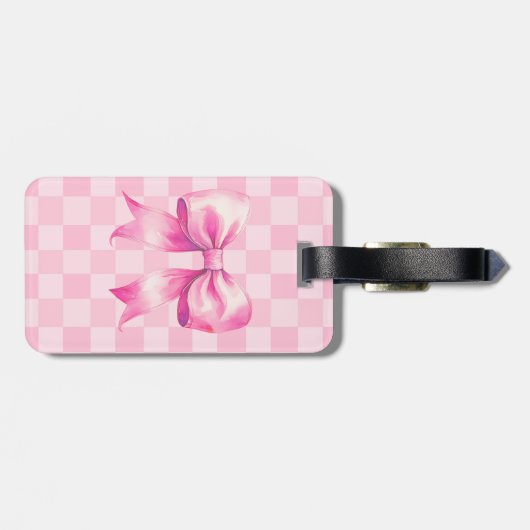 Cute Pink Ribbon and Gingham Sweet Girly Pattern Bagagelabel (Achterkant horizontaal)