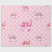 Cute Pink Ribbon and Gingham Sweet Girly Pattern Cadeaupapier (Vlak)