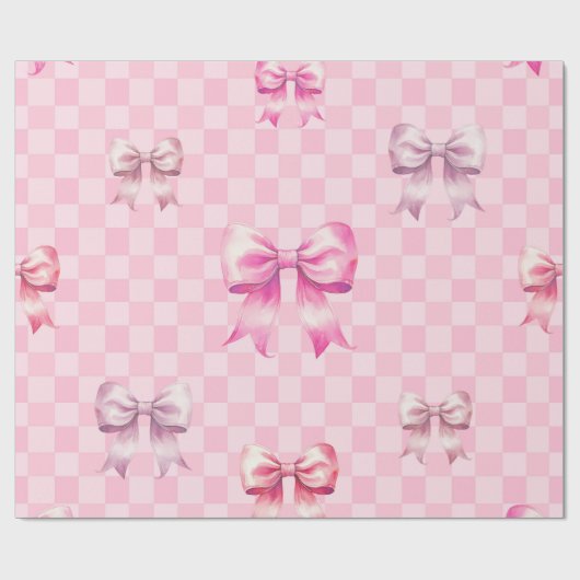 Cute Pink Ribbon and Gingham Sweet Girly Pattern Cadeaupapier (Vlak)