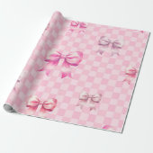 Cute Pink Ribbon and Gingham Sweet Girly Pattern Cadeaupapier (Uitgerold)