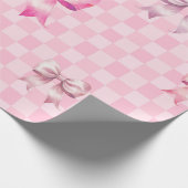 Cute Pink Ribbon and Gingham Sweet Girly Pattern Cadeaupapier (Hoek)