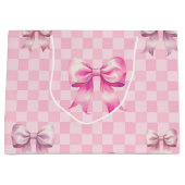Cute Pink Ribbon and Gingham Sweet Girly Pattern Groot Cadeauzakje (Voorkant)