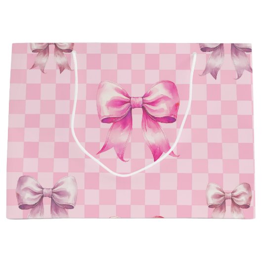 Cute Pink Ribbon and Gingham Sweet Girly Pattern Groot Cadeauzakje (Voorkant)