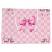 Cute Pink Ribbon and Gingham Sweet Girly Pattern Groot Cadeauzakje (Achterkant)