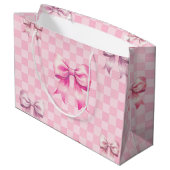 Cute Pink Ribbon and Gingham Sweet Girly Pattern Groot Cadeauzakje (Achterkant Gekanteld)