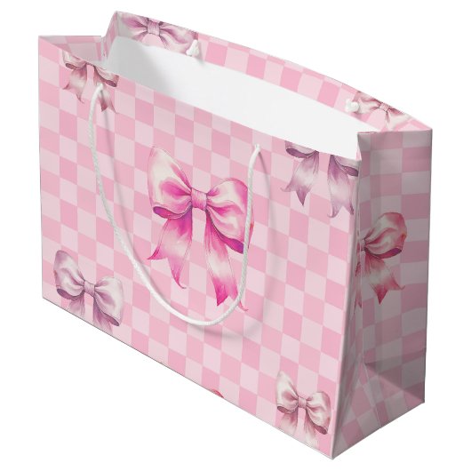 Cute Pink Ribbon and Gingham Sweet Girly Pattern Groot Cadeauzakje (Achterkant Gekanteld)