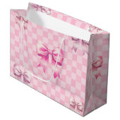 Cute Pink Ribbon and Gingham Sweet Girly Pattern Groot Cadeauzakje (Voorkant Gekanteld)