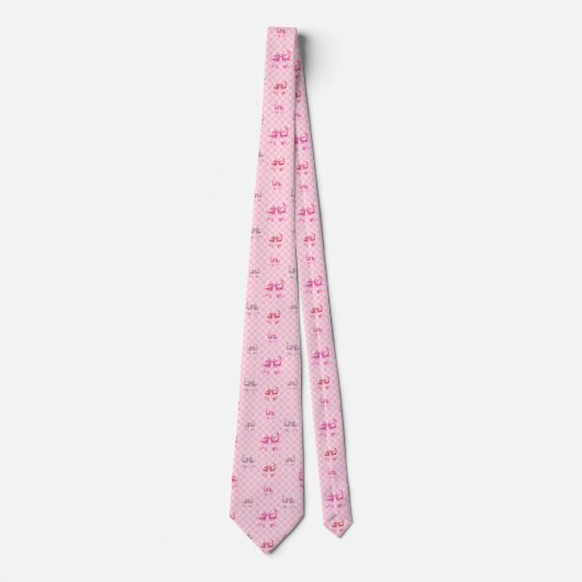 Cute Pink Ribbon and Gingham Sweet Girly Pattern Stropdas (Voorkant)