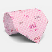 Cute Pink Ribbon and Gingham Sweet Girly Pattern Stropdas (Opgerold)
