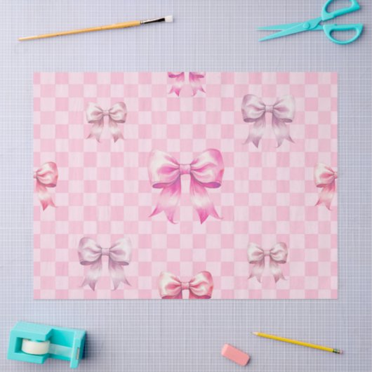 Cute Pink Ribbon and Gingham Sweet Girly Pattern Tissuepapier (Craft)