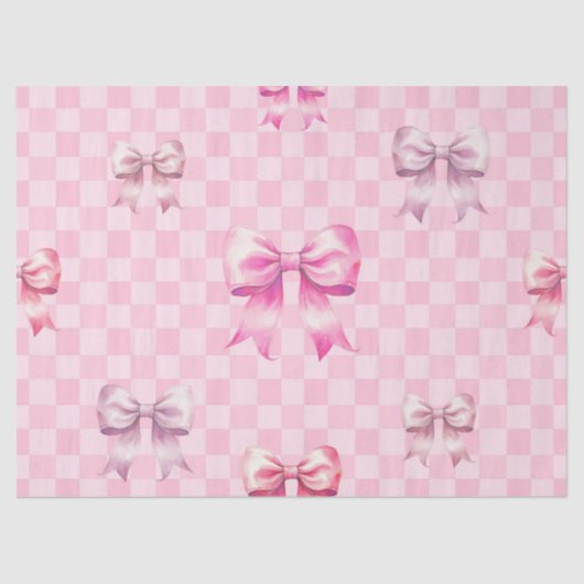 Cute Pink Ribbon and Gingham Sweet Girly Pattern Tissuepapier (Voorkant)