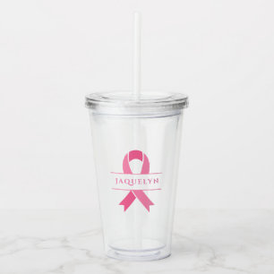 Cute Pink Ribbon Breast Cancer Bewustheid Acryl Drinkbeker