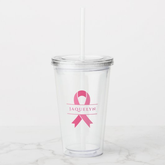 Cute Pink Ribbon Breast Cancer Bewustheid Acryl Drinkbeker (Voorkant)