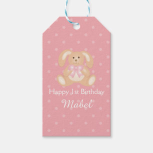 Cute Pink Ribbon Bunny Rabbit First Birthday Party Cadeaulabel
