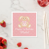 Cute Pink Ribbon Bunny Rabbit First Birthday Party Servet (Insitu)