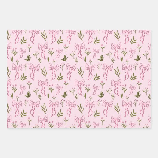 Cute Pink Ribbon Floral Seamless Pattern Inpakpapier Vel (Voorkant)