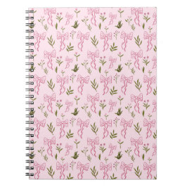 Cute Pink Ribbon Floral Seamless Pattern Notitieboek