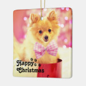 Cute Pink Ribbon Puppy & Happy Kerstmis Keramisch Ornament (Links)