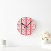 Cute Pink Ribbon Striped Pattern Ronde Klok (Huis)