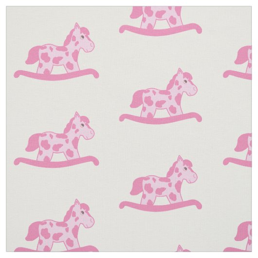 Cute Pink Rocking Horse Pattern op White Stof (Swatch)