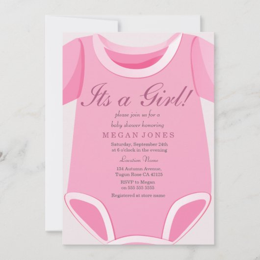 Cute Pink Romper Het meisje baby shower nodigt uit Kaart (Voorkant)