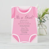 Cute Pink Romper Het meisje baby shower nodigt uit Kaart (Staand voorkant)