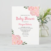 Cute Pink Rose Baby shower Uitnodiging (Staand voorkant)