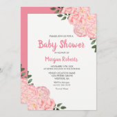 Cute Pink Rose Baby shower Uitnodiging (Voorkant / Achterkant)