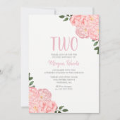 Cute Pink Rose Girls 2e verjaardag party Invite Kaart (Voorkant)