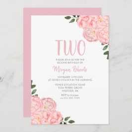 Cute Pink Rose Girls 2e verjaardag party Invite Kaart