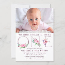 Cute Pink Rose Gold Floral First Birthday Foto