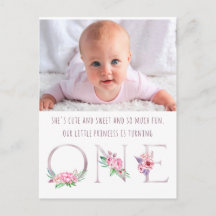 Cute Pink Rose Gold Floral First Birthday Foto