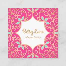 Cute Pink Rose Gold Swirls Makeup Artist Vierkante Visitekaartje