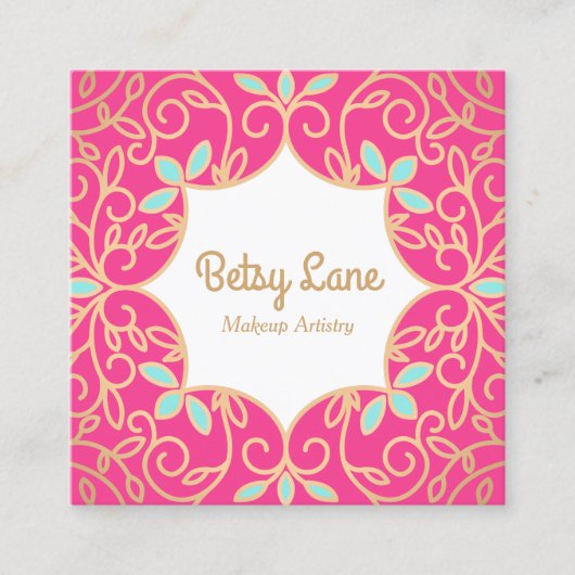 Cute Pink Rose Gold Swirls Makeup Artist Vierkante Visitekaartje (Voorkant)
