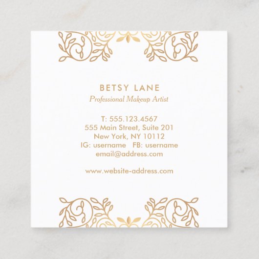 Cute Pink Rose Gold Swirls Makeup Artist Vierkante Visitekaartje (Achterkant)