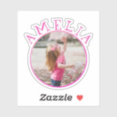 Cute Pink Round Lijst Name en Photo Kinder Sticker (Vel)
