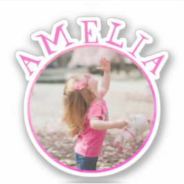 Cute Pink Round Lijst Name en Photo Kinder Sticker