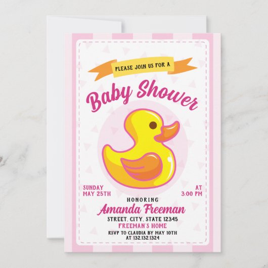 Cute Pink Rubber Duck Speelgoed Girl Baby shower Kaart (Voorkant)