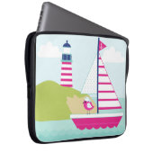 Cute Pink Sail Boat en Lighthouse Laptop Sleeve (Voorkant Rechts)