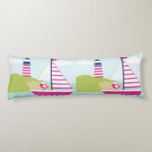 Cute Pink Sail Boat en Lighthouse Lichaamskussen (Achterkant)