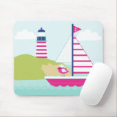 Cute Pink Sail Boat en Lighthouse Muismat (Met muis)