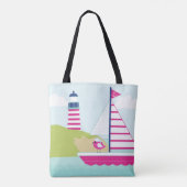 Cute Pink Sail Boat en Lighthouse Tote Bag (Achterkant)
