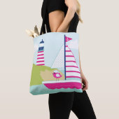 Cute Pink Sail Boat en Lighthouse Tote Bag (Dichtbij)