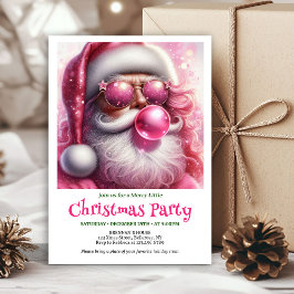 Cute Pink Santa Bubble Gum Funny Christmas Invite Kaart