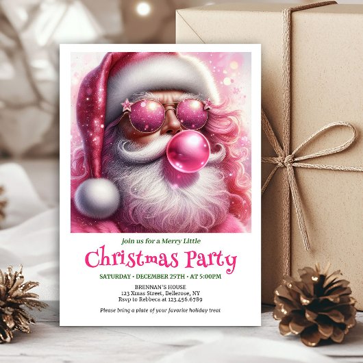Cute Pink Santa Bubble Gum Funny Christmas Invite Kaart