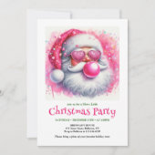 Cute pink santa chewing gum watercolor Xmas invite Kaart (Voorkant)