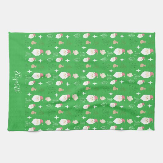 Cute Pink Santa Holiday Pattern Theedoek (Horizontaal)