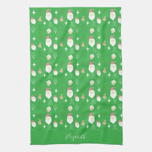 Cute Pink Santa Holiday Pattern Theedoek (Verticaal)