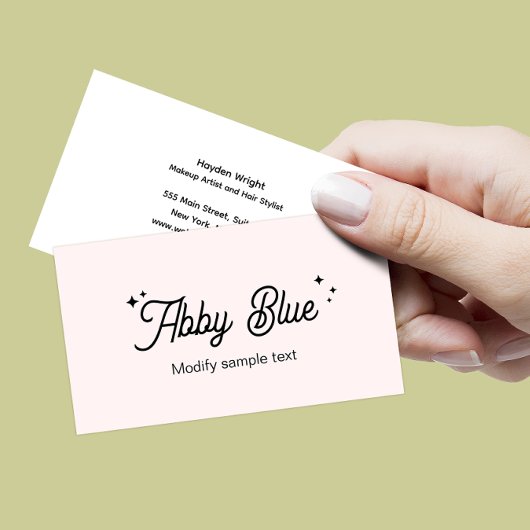 Cute Pink Script Font Stars Visitekaartje