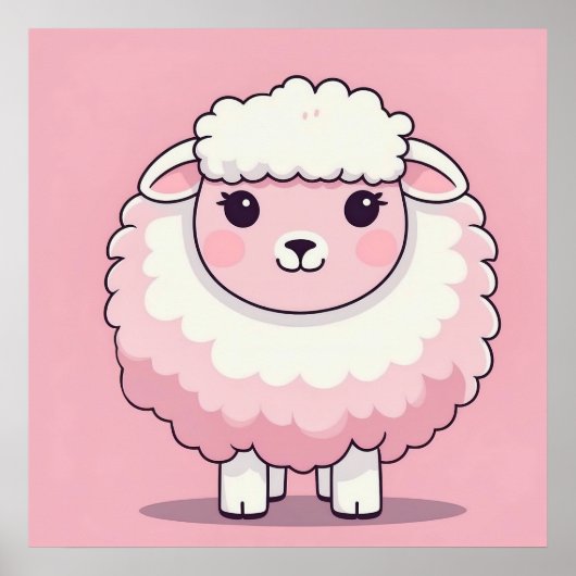 Cute Pink Sheep Nursery Wall Art Print Poster (Voorkant)